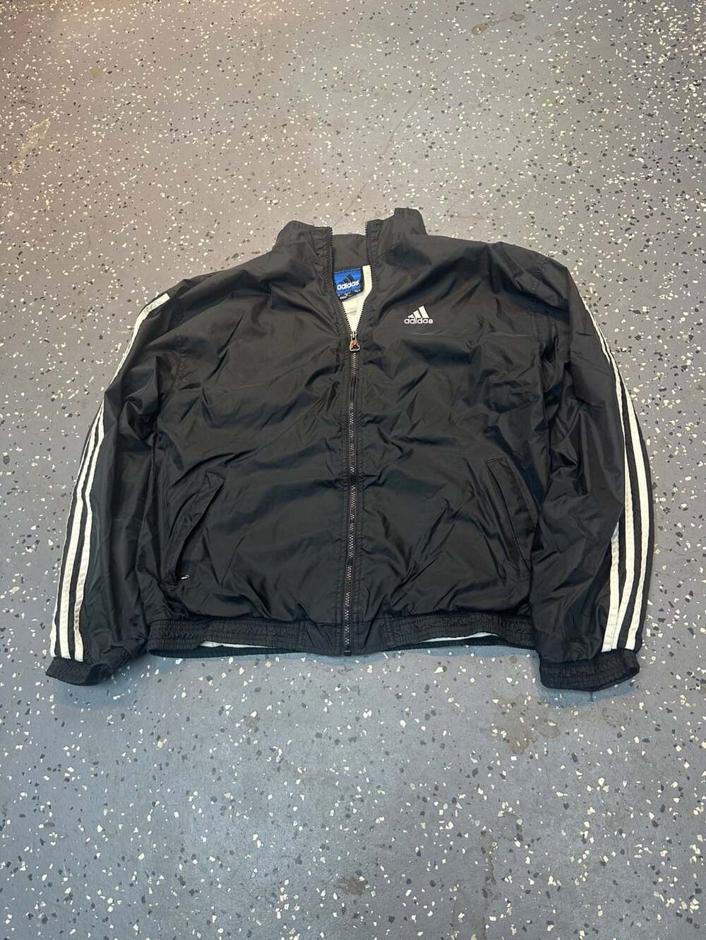 Vintage Adidas Team Full Zip Black Windbreaker Jacket with Ventura Back Print Si